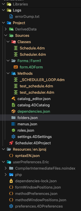 VS Code file explorer showing custom Material icons for a 4D project